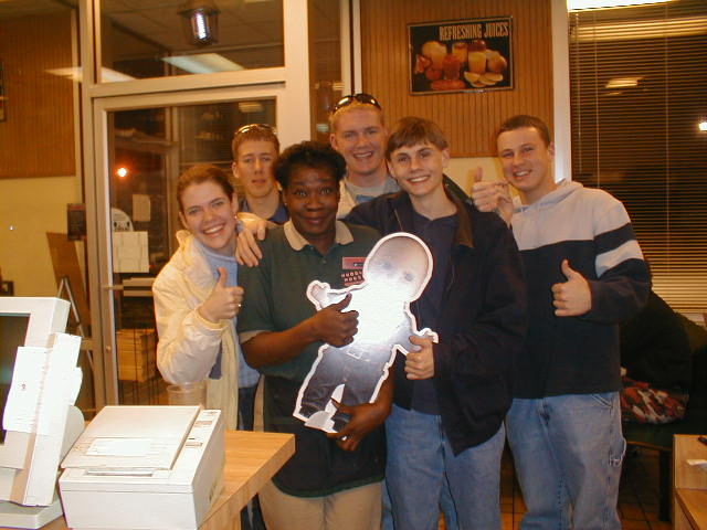 Abby, Patrick, Brett, Buddy Lee, Bailey, and Pooh with Sheila at the Lincoln Huddle House