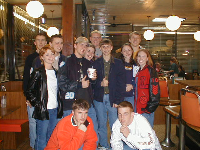 Patrick, Pooh, Valerie, Trey, Abby, Brett, Bailey, Hollon, Jeeves, Abby, Kevin, and Justin B. at the Talladega Huddle House